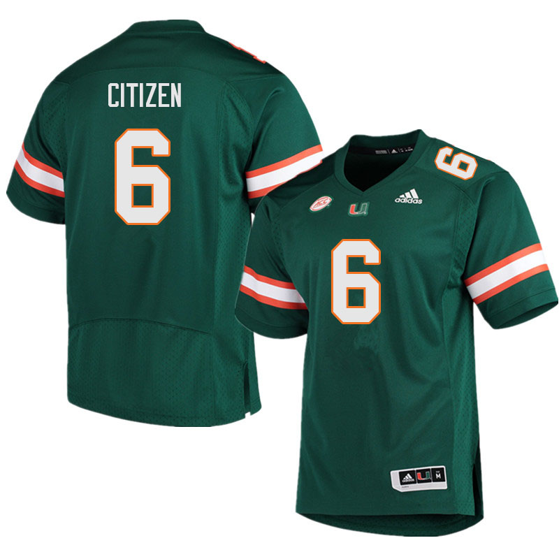 Men #6 TreVonte Citizen Miami Hurricanes College Football Jerseys Sale-Green